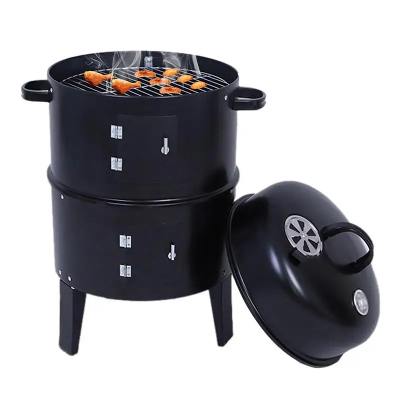 

Charcoal Grill BBQ Smoker With Thermometer 3 In 1 Removable Outdoor Smoker Double Deck BBQ Smoker Grill For Outdoor Cooking