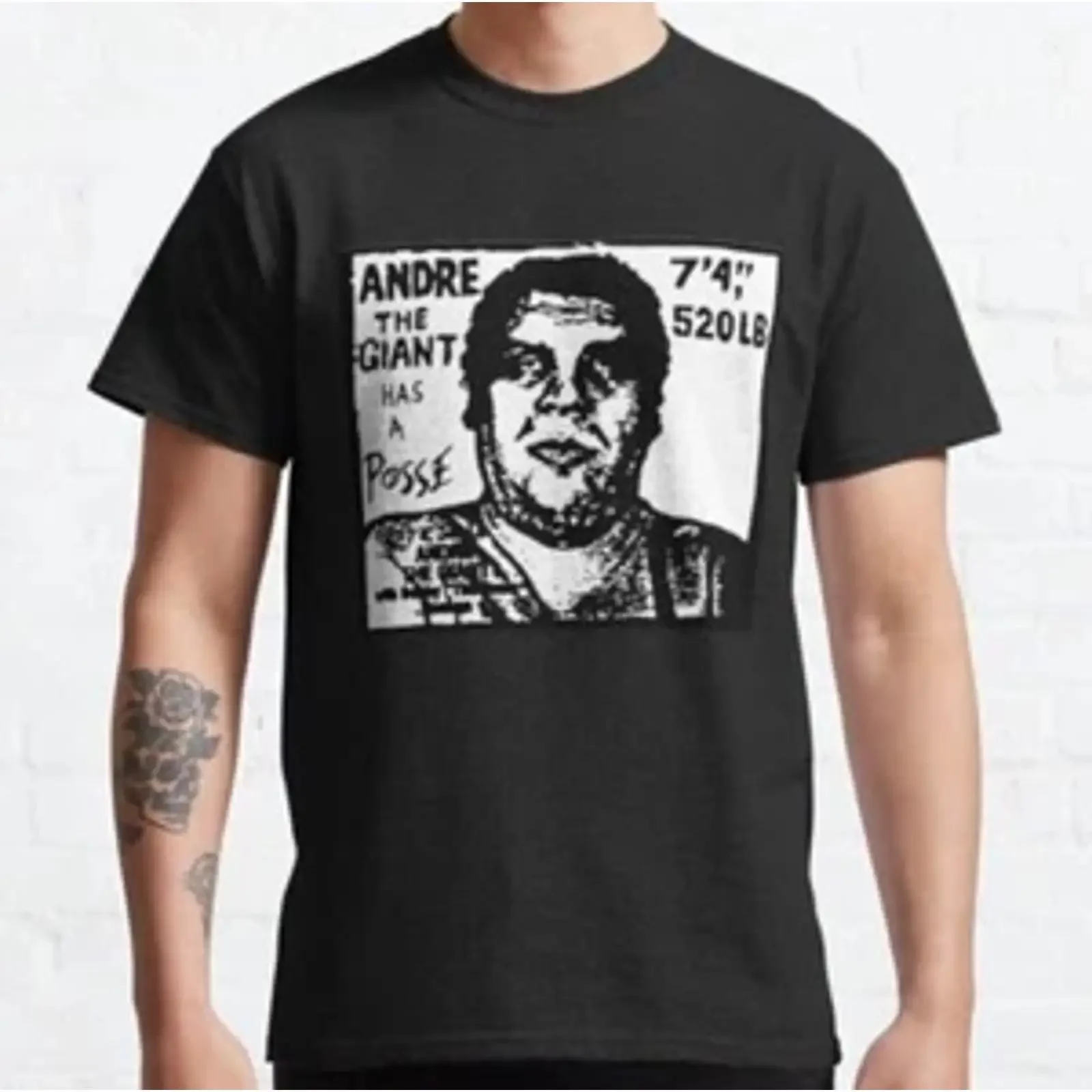 Фото Футболка классическая винтажная Andr the Giant Has a Posse Fan, размеры S-3XL, с эффектом потертости, стильная, для повседневной носки, эластичная, мягкая, слегка облегающая. №1