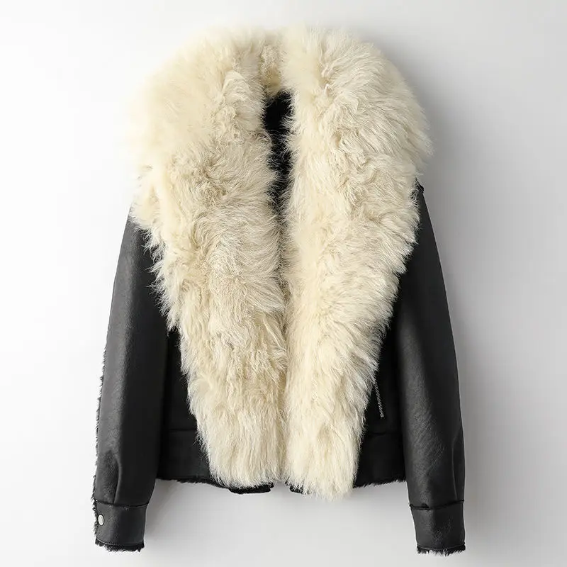 Rabbit Fur Integrated Coat Women's Winter 2022 New Wool Large Fur Collar Motorcycle Fur