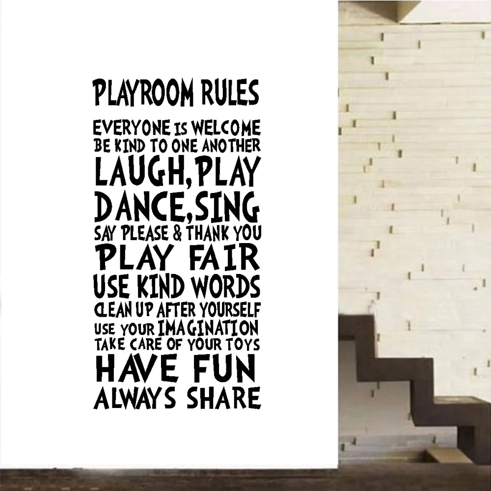 

POOMOO Decals Playroom Rules Wall Decor Wall Art Sign for Children Kids Girl Boy Playroom Wall Quote Wall Sticker Size112x56cm