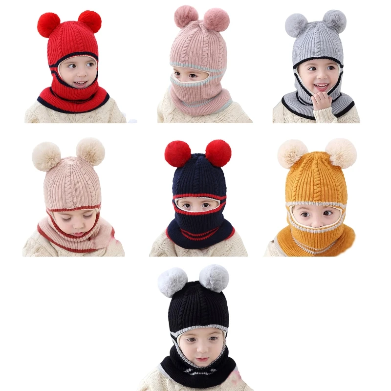 

2-5Y Baby Winter Hat Scarf Hooded Neckerchief Winter Toddler Kid Knit Hat Scarf Beanies Face Ear Protection