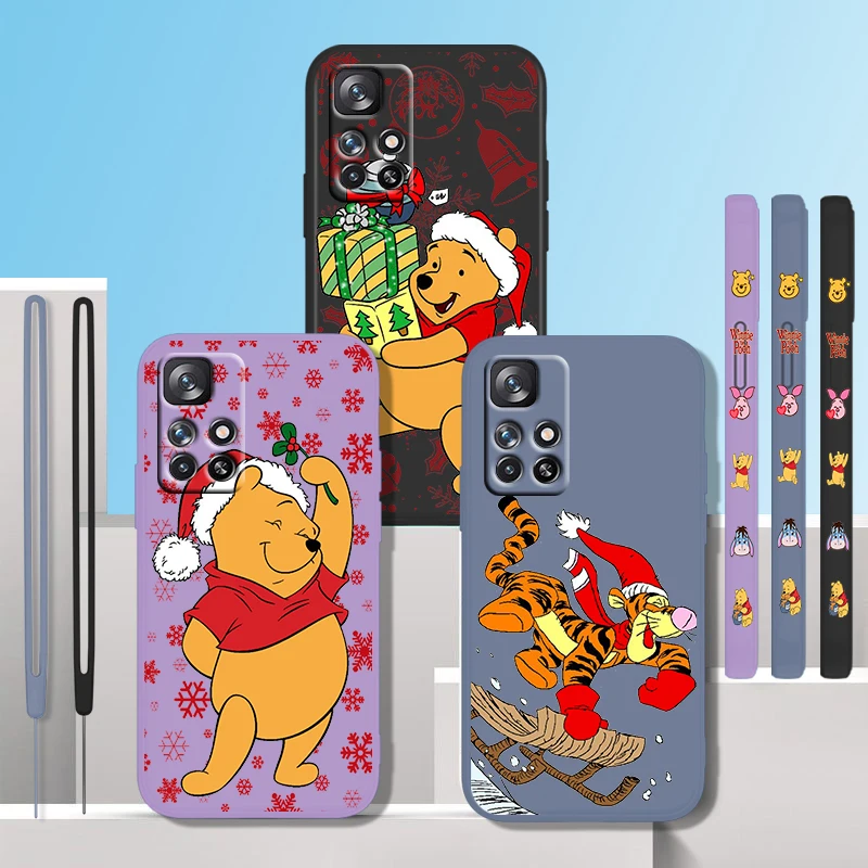

Christmas Winnie the Pooh Phone Case For Xiaomi Redmi K50 Gaming 10 9 9A 9T 9AT 8 8A 7 6 Pro 4G 5G Liquid Left Rope Cover Fundas