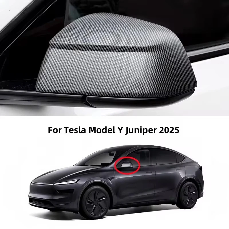 Фото Для Tesla Model Y Juniper 2025: Защитные накладки на боковые зеркала заднего вида из ABS-пластика с эффектом карбона, декоративные аксессуары для автомобиля №2