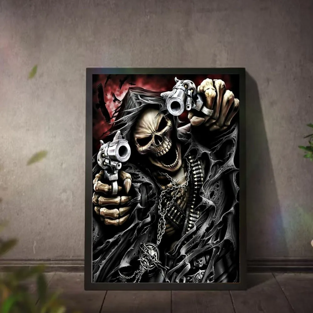 Skull Horror Skeletons G-Ghost Riders Poster Sticky Wall Art Printing Waterproof Home Living Bed Room Garage Bar Aesthetic Decor