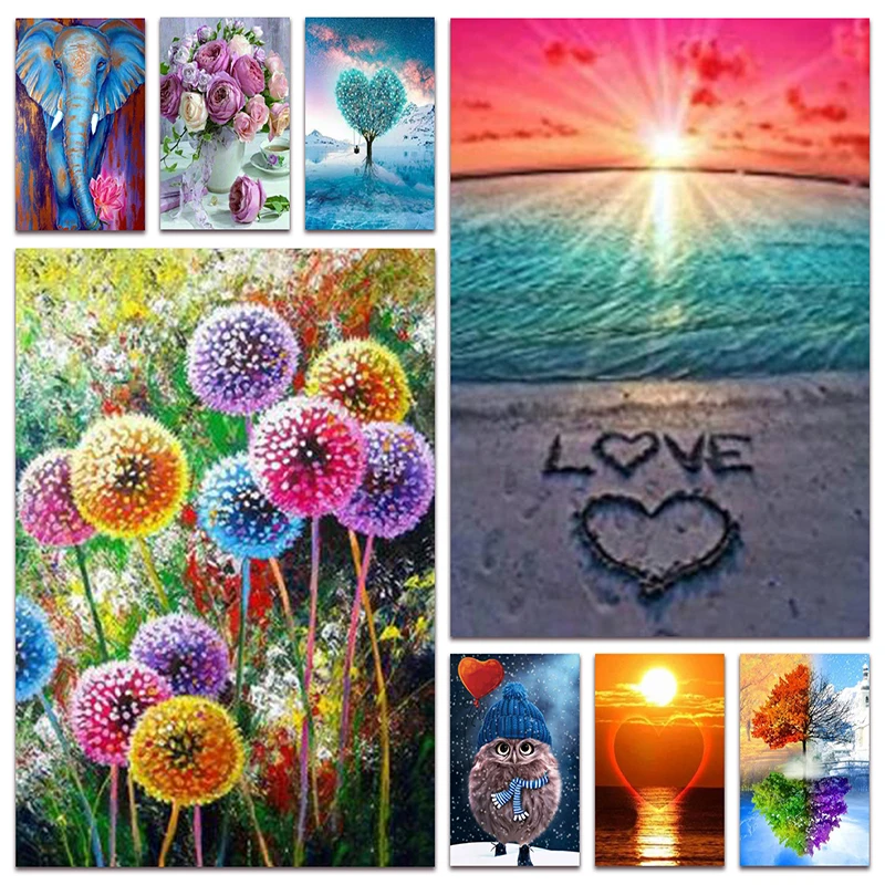 

New 5D DIY Diamond painting embroidery landscape Sunset Animals flower Full Diamond mosaic cross stitch castle elephant owl E001