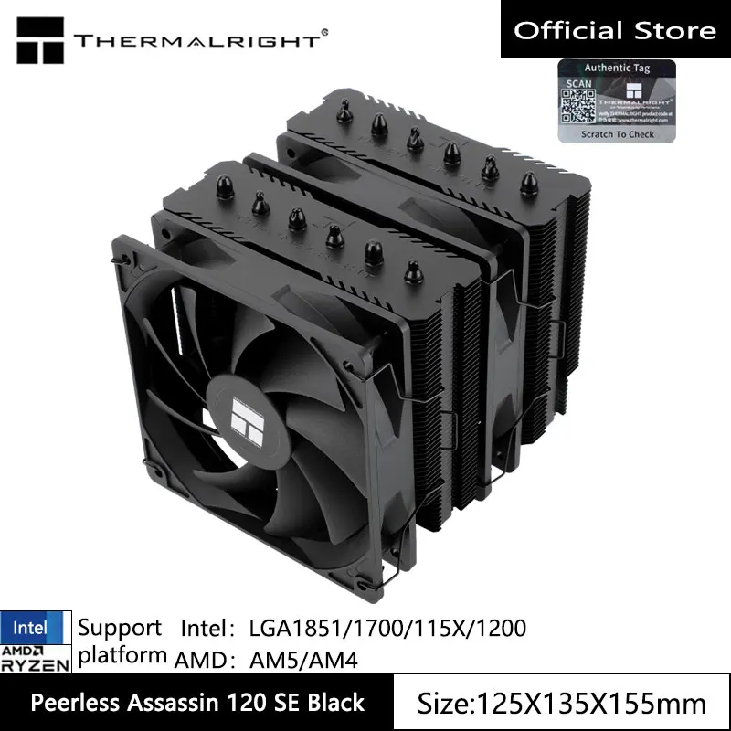 Черный радиатор Thermalright Peerless Assassin 120 SE для компьютера термотрубка 6x6 мм с теневым