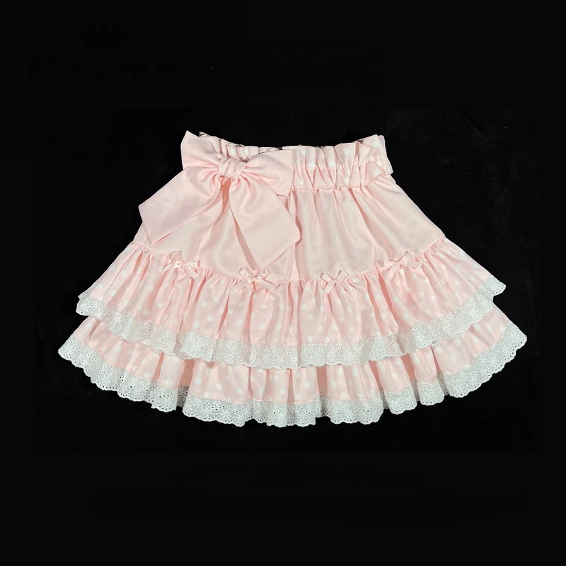 

Harajuku Sweet Pink Bow Lolita Cake Skirts Japanese Girls Kawai High Waist Lace Ruffles Pleated Skirt Women Y2k Short Skirt
