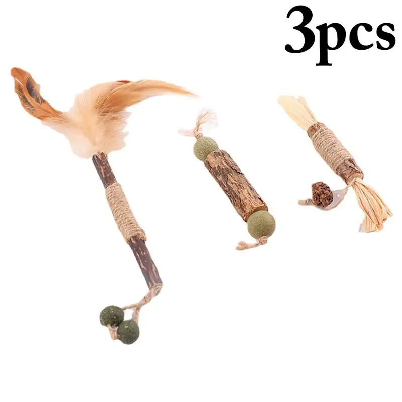 

3PCS Cat Chew Stick Silvervine Faux Feather Kitten Teeth Toy Catnip Stick Kittens Teeth Cleaning Safe Cat Stick Treat For Cats