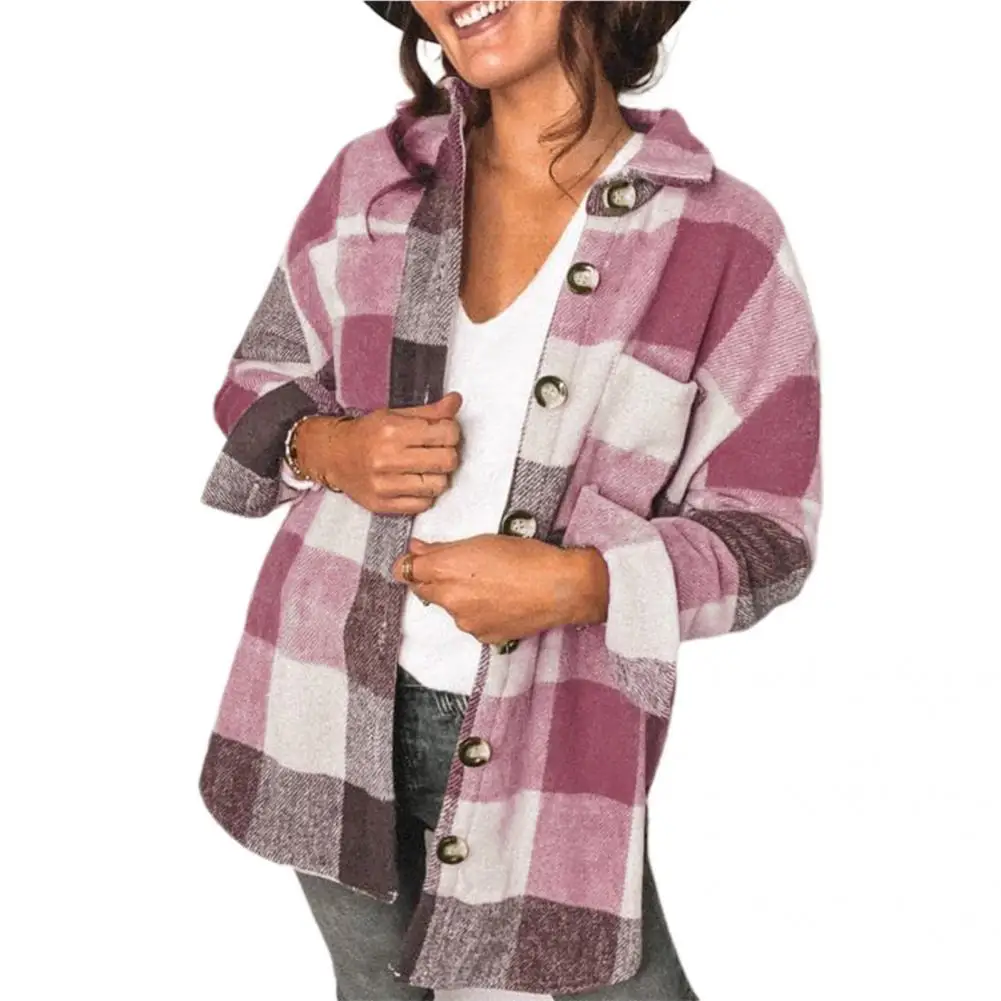 

Casual Shirt Coat Spring Clothing Spring Shirt Long Sleeve Plaid Fashion Women Lapel Blouse Brushed Coat