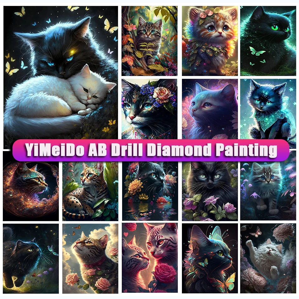 

YiMeido Zipper Bag AB Diamond Painting Cat Diy Animal Diamond Embroidery Mosaic 5d Rhinestone Picture Home Decoration New 2023