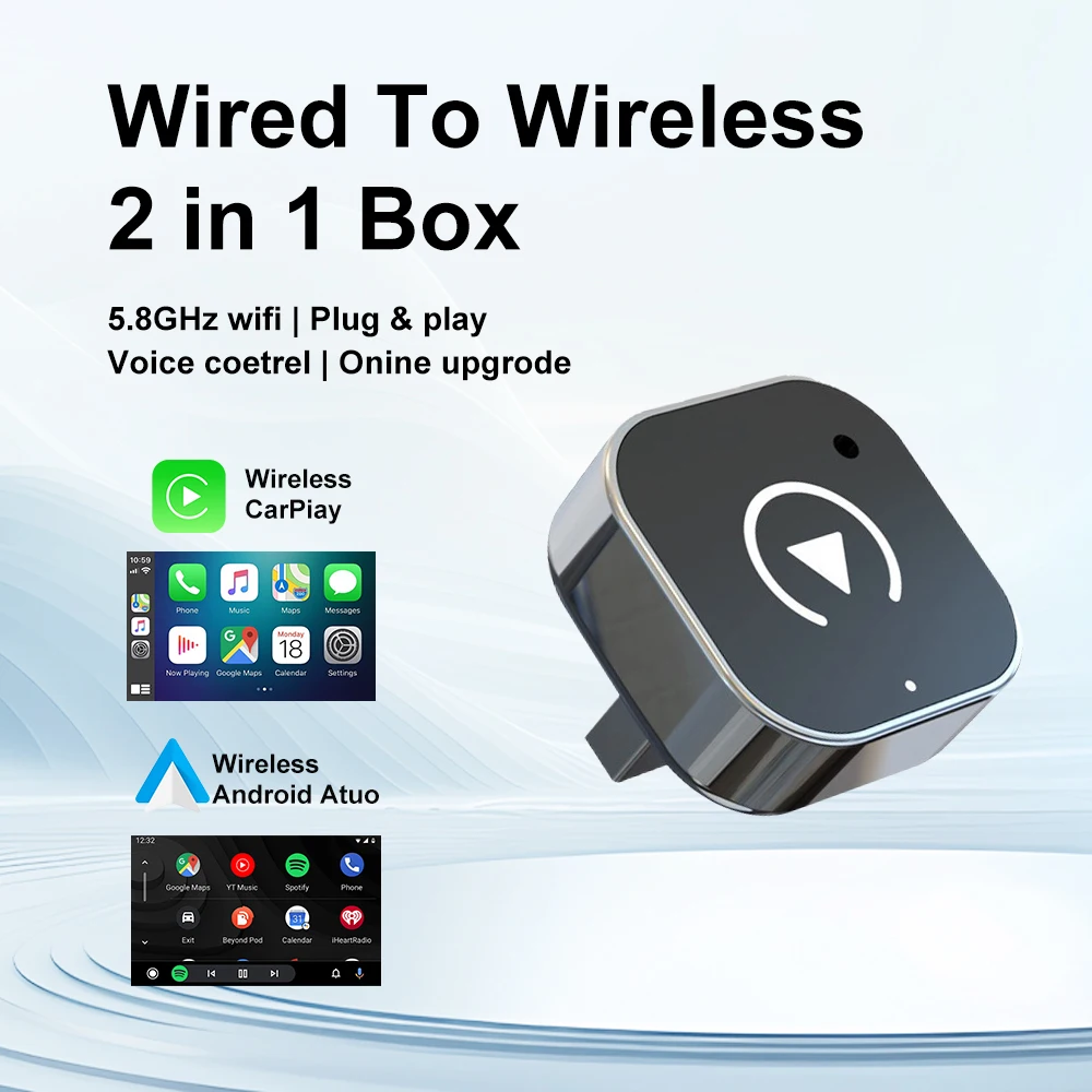 

Беспроводной Адаптер CarPlay 2-в-1 (2026) С Проводным И Беспроводным Подключением Для Apple И Android Auto
