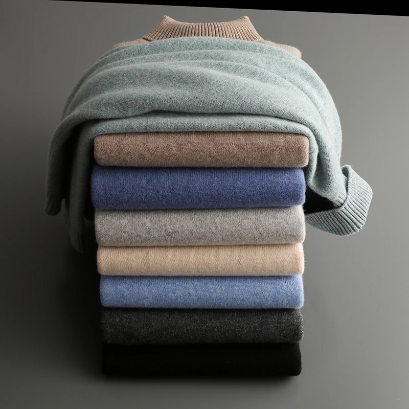 2023 New Winter Men's Seven-Needle Thickened Turtleneck 100% Wool Knit Sweater Casual Business Pullover