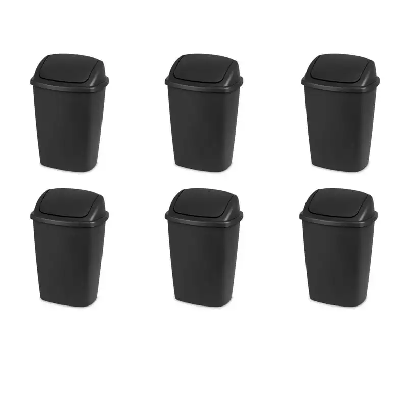 

Gal. SwingTop Wastebasket Plastic, Black, Set of 6