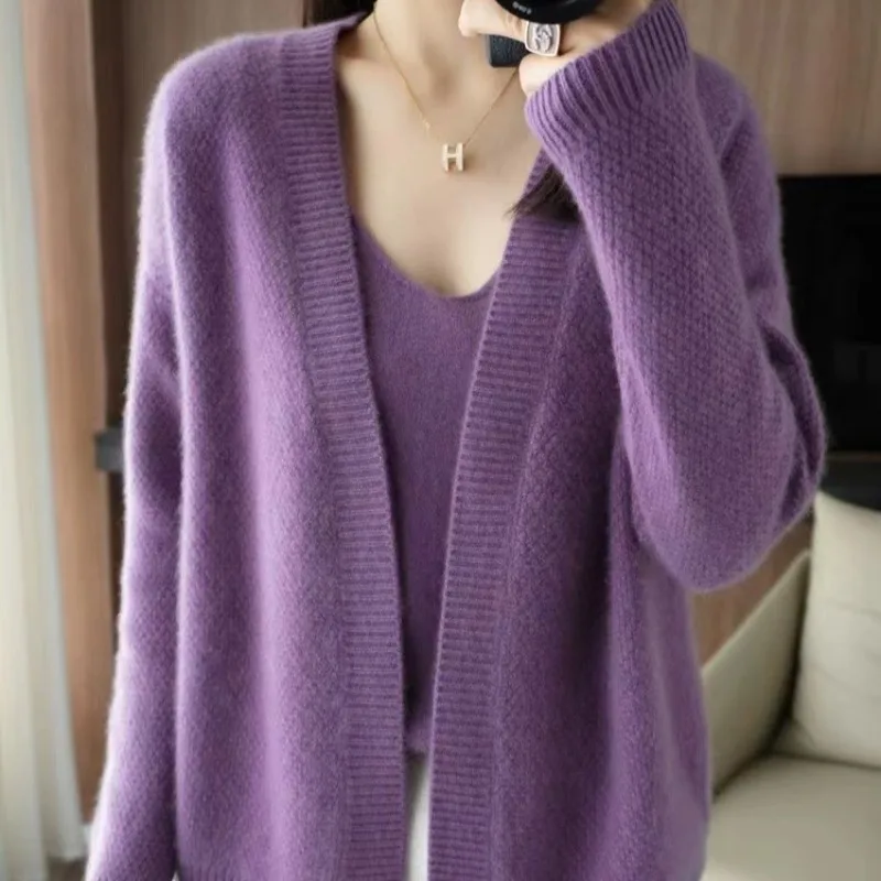 Однотонные кардиганы для женщин корейский стиль вязаный дизайн с длинным