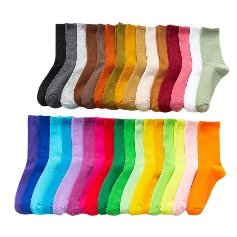 Candy Colored Socks Women Stockings Trend Mid Tube Socks Deodorant Student Sports Cotton Socks