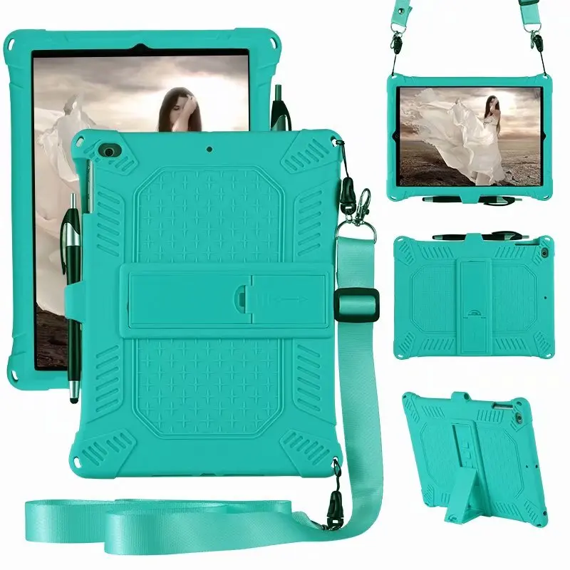 

kids Case For iPad 9.7 2017 2018 mini 5 4 3 2 1 Tablet stand Protective Case For ipad Pro 9.7 Air Air 2 Silicon Cover +strap+pen