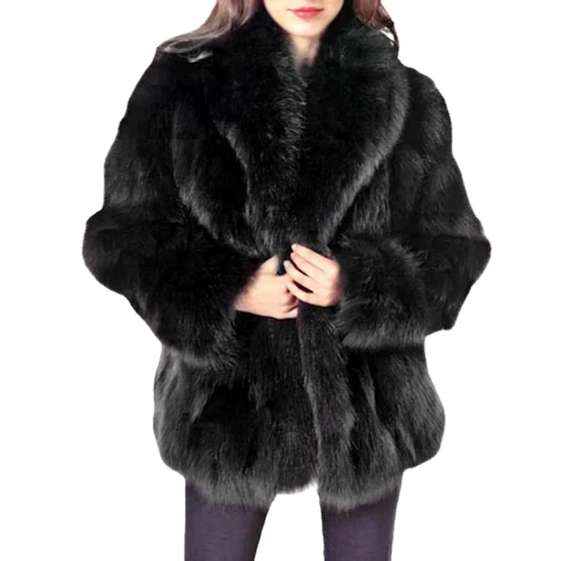 Faux Fur Coat Autumn and Winter New Medium Long Fox Fur Patchwork Coat Women Loose Thickened Warm Silver Grey