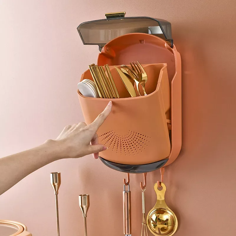 

Multifunctional Kitchen Tableware Storage Shelf Wall-Mounted Racks Punch-Free Chopsticks Knife Fork and Spoon Kitchen Organizer