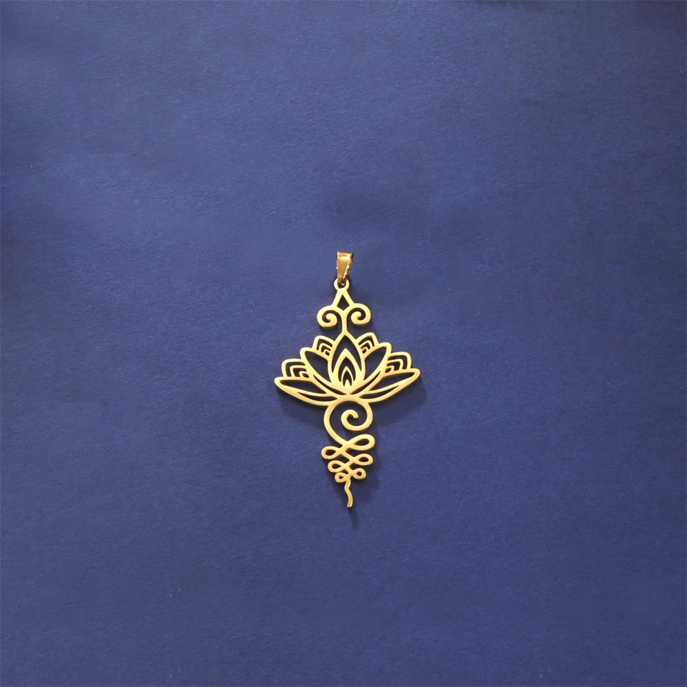 5pcs/Lot Handmade Necklace Earrings Keychains Lotus Pendants Diy Accessories Stainless Steel Flowers Charms For Jewelry Making