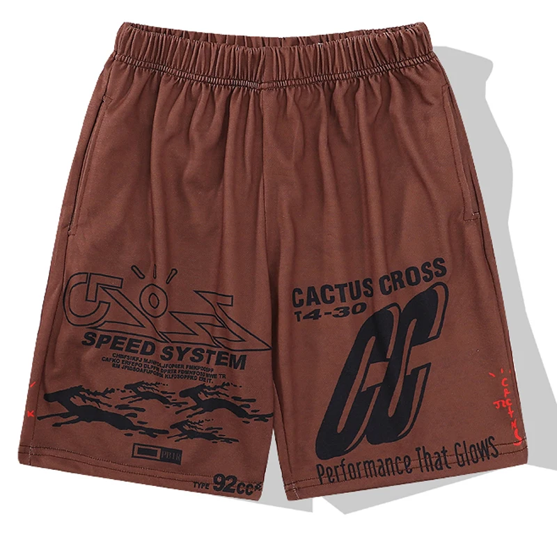 

Brown Cactus Jack Shorts American Trend Terry Fabric Short Trousers Streetwear All-match Men Women Short Pants