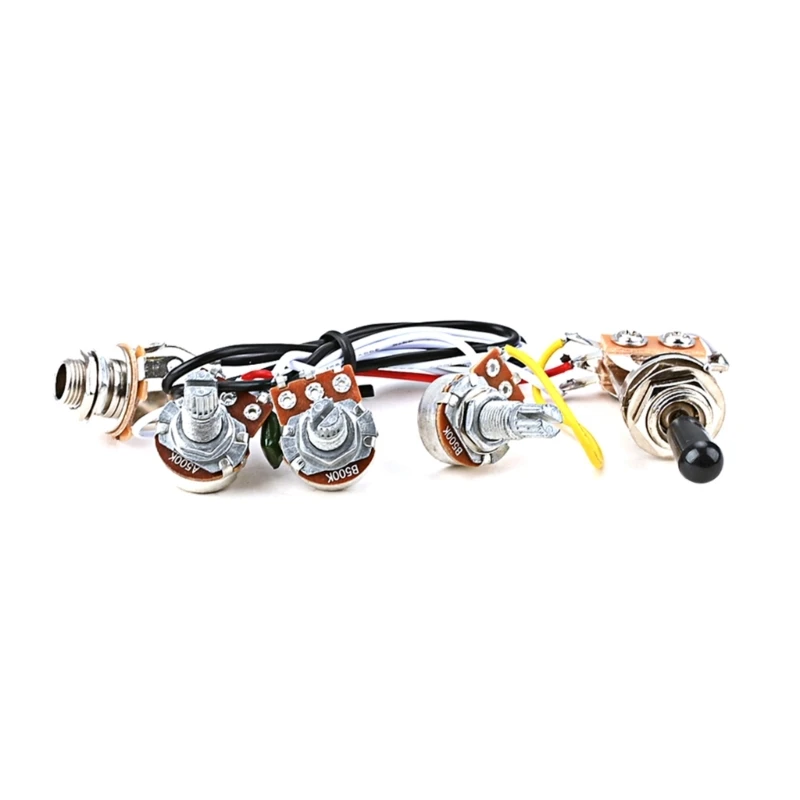 

Electric Guitar Wiring Harness Prewired Kit 3 Way Toggle Switch 2 Volume 1 Tone 500K Potentiometer Jack for Bass Guitars