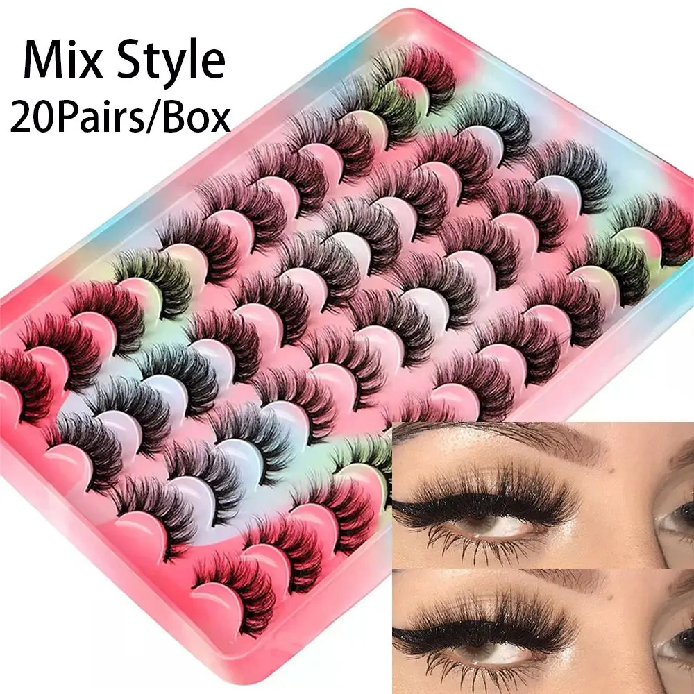 

20 Pairs Cruelty-free Short Lashes Criss-cross Handmade 3D Mink Faux Hair Fluffy Wispy False Eyelashes 20 mm Mix Styles