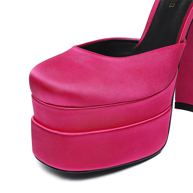 2023Super High Heel Baotou Women's Sandals Wedding Party Single Shoe Brand Silk Thick Sole Diamond Sexy Summer Women'sShoes34-43