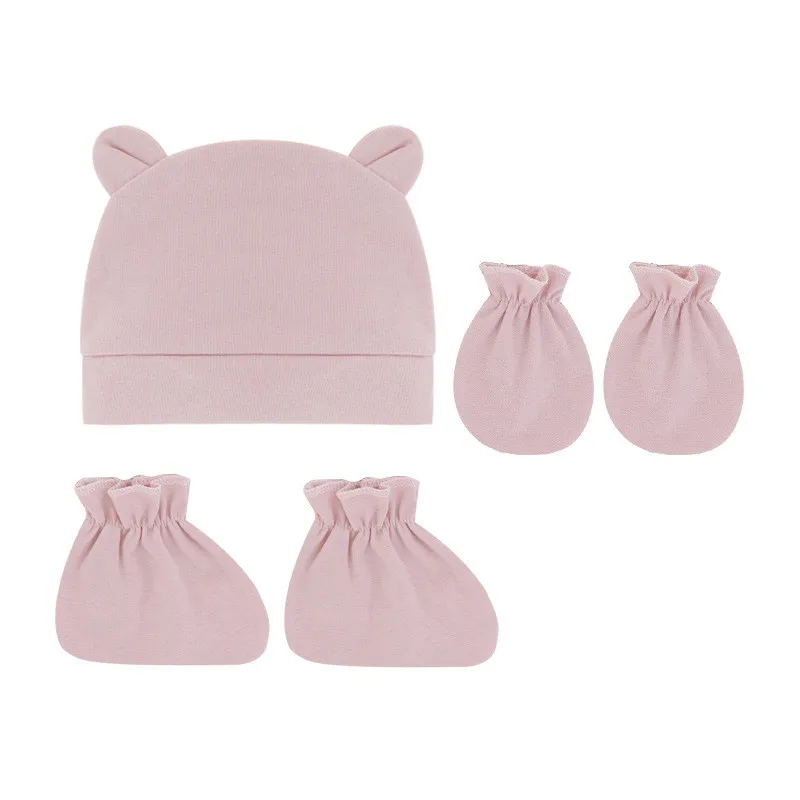 

Newborn Baby Cotton Beanies Hospital Hat and Mittens Set Solid Candy Color Stretchy Infant Warm Cap Gloves 0-1 Years Ol