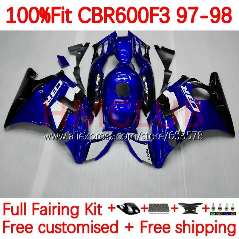 

Корпус инжектора для HONDA CBR600F3 CBR 600F3 600 CC FS F3 CBR600 F3 1997 1998 factory blue CBR600FS 97 98 Обтекатель + бак 142No.8
