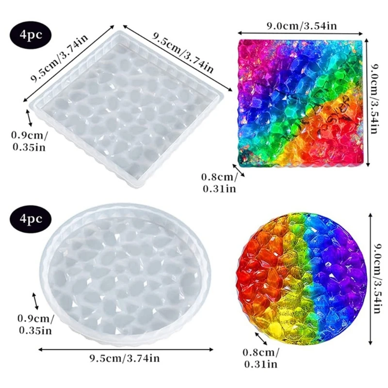 

M2EA 8Pcs Coaster Molds for Resin Casting Silicone Diamonds Cup Mat Mold for Epoxy Resin Art DIY Home Decoration Cup Tray