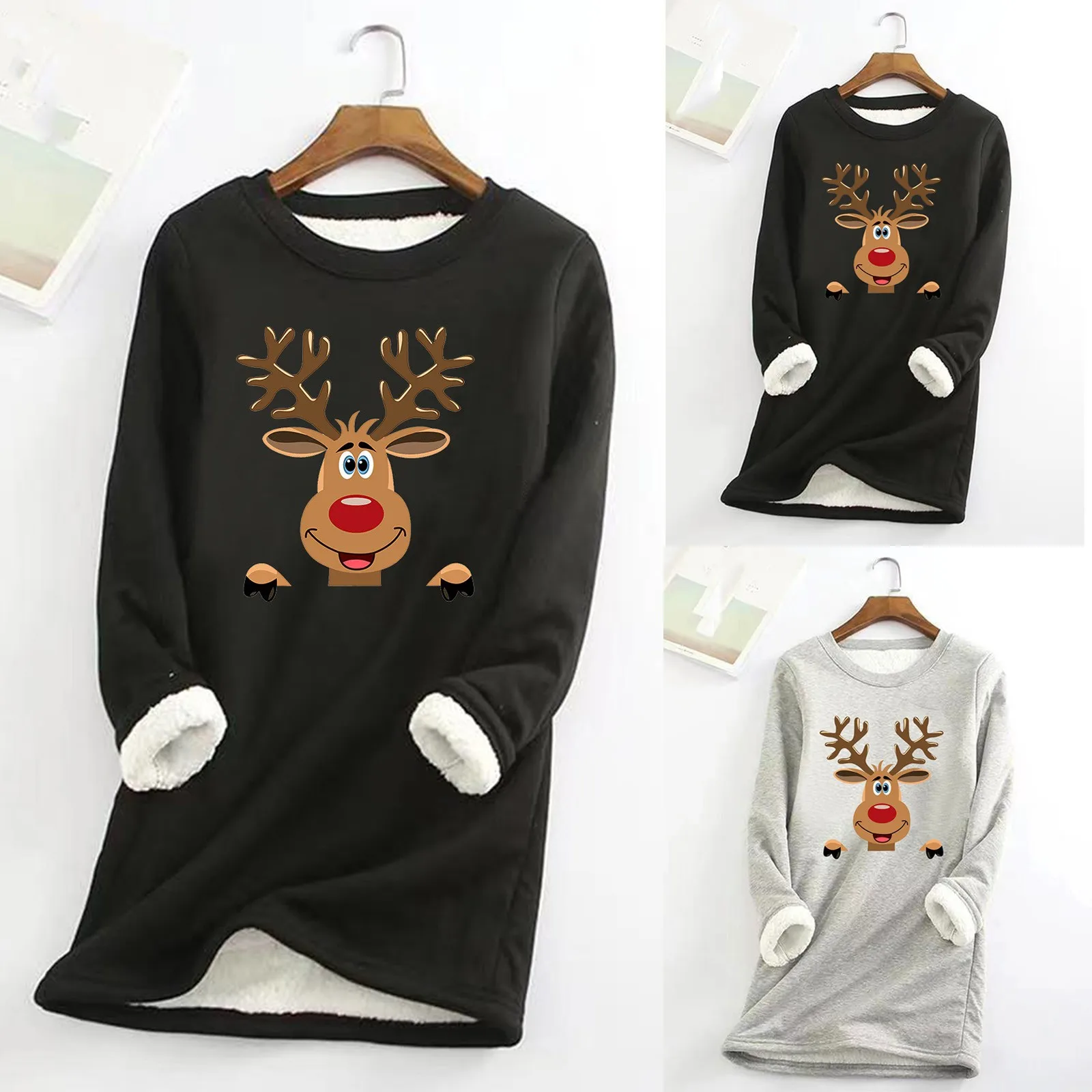 

2023 Christmas Sweatshirt Autumn And Winter New Fleece Warm Bottoming Shirt Christmas Printed Female Xmas Santa Hoodies