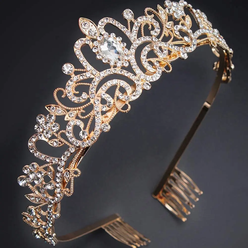 

Wedding Gold Tiaras and Crowns for Women Girls Crystal Princess Crown with Combs Elegant Queen Tiara Hair Accessories Headpieces