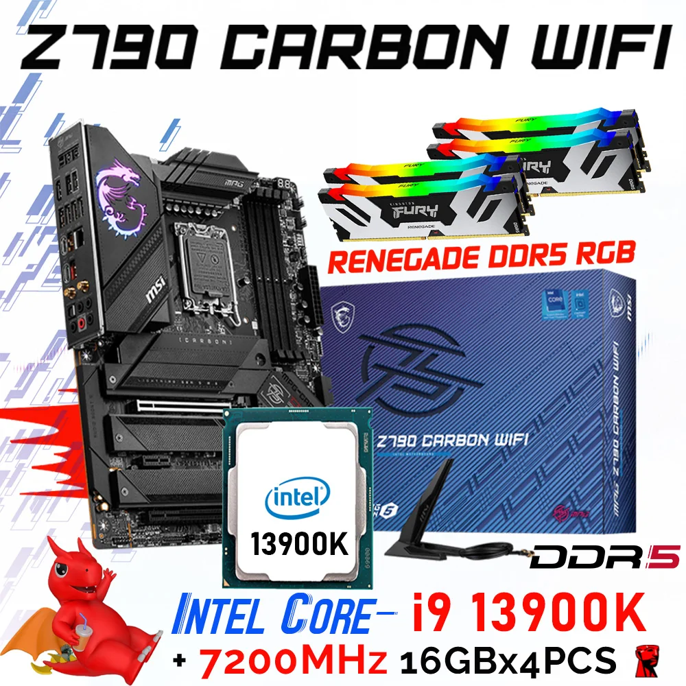 

Материнская плата MSI MPG Z790 CARBON WIFI Intel Z790, комбинированная материнская плата LGA 1700 DDR5 7200 МГц 64 Гб памяти i9 13900K Intel процессор 13-го поколения
