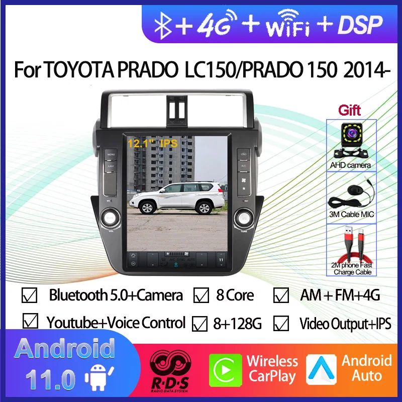 

Автомобильный GPS-навигатор в стиле Тесла на Android 11 для TOYOTA PRADO/LC150/PRADO 150 2014-2017, автомобильное радио, стерео, мультимедийный плеер