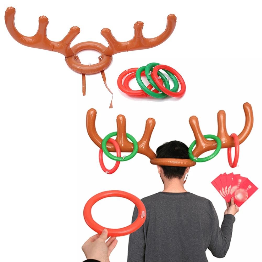 

Christmas Game Inflatable Reindeer Antler Hat Ring Toss Xmas Gift for Kids New Year Christmas Outdoor Inflated Toys Supplies