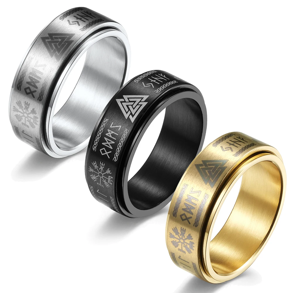 

Fashion Stainless Steel Anxiety Fidget Ring for Men Women Vintage Odin Norse Viking Amulet Rune Ring Hiphop Rock Biker Jewelry