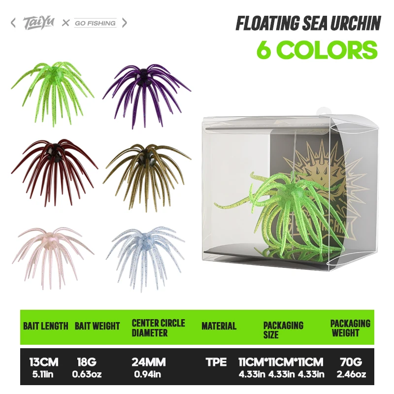 Фото Мягкая приманка TAIYU Coike Urchin 13 см в коробке, прочная эластомерная приманка с пипетками для хищной рыбы, рыболовные снасти для ловли баса №2