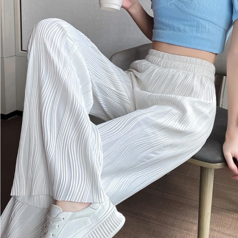 

Женские драпированные брюки с завышенной талией, повседневные широкие волнистые уличные тонкие брюки свободного покроя, модель 2022 на лето