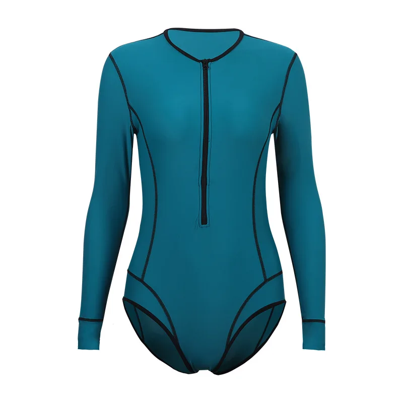 

Women Rash Guard Long Sleeve One Piece Swimsuit Zipper Surfing Bathing Suit Swimwear Sun UV Protection Beachwear