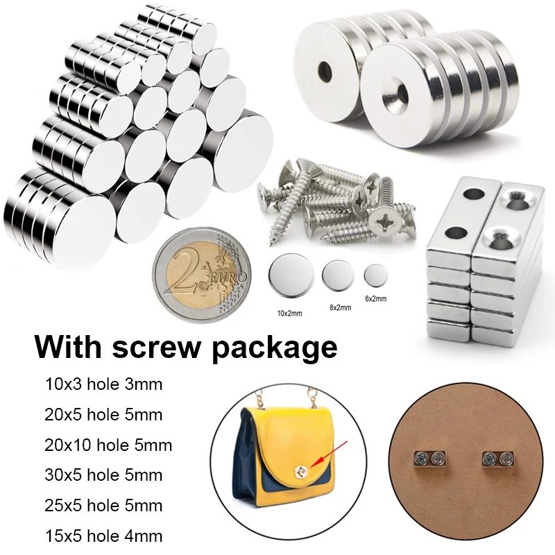 

1 set Countersunk pot magnet with hole round magnet and screw Neodymium disk magnet white board refrigerator for handicraft