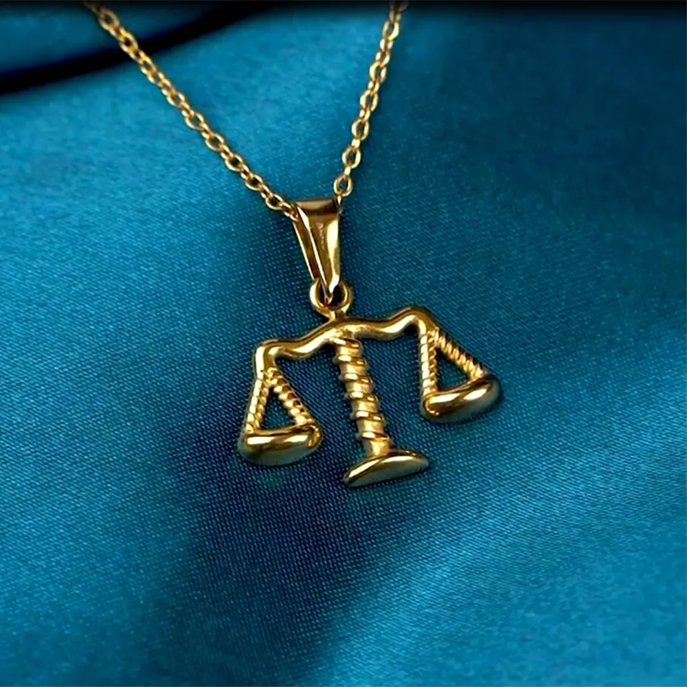 Gold Color Balance Libra Scale Pendant Men's Hip Hop Necklace Stainless Steel Punk Jewelry Roman Street Rock Necklace Party Gift