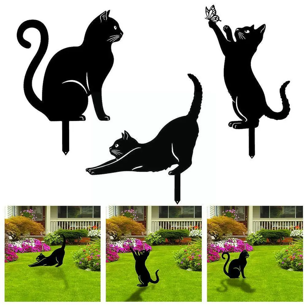 

Фигурка кота в форме заземления декор черная котенок силуэт металлическая полая статуя в форме кота для уличного декора сада C6I7