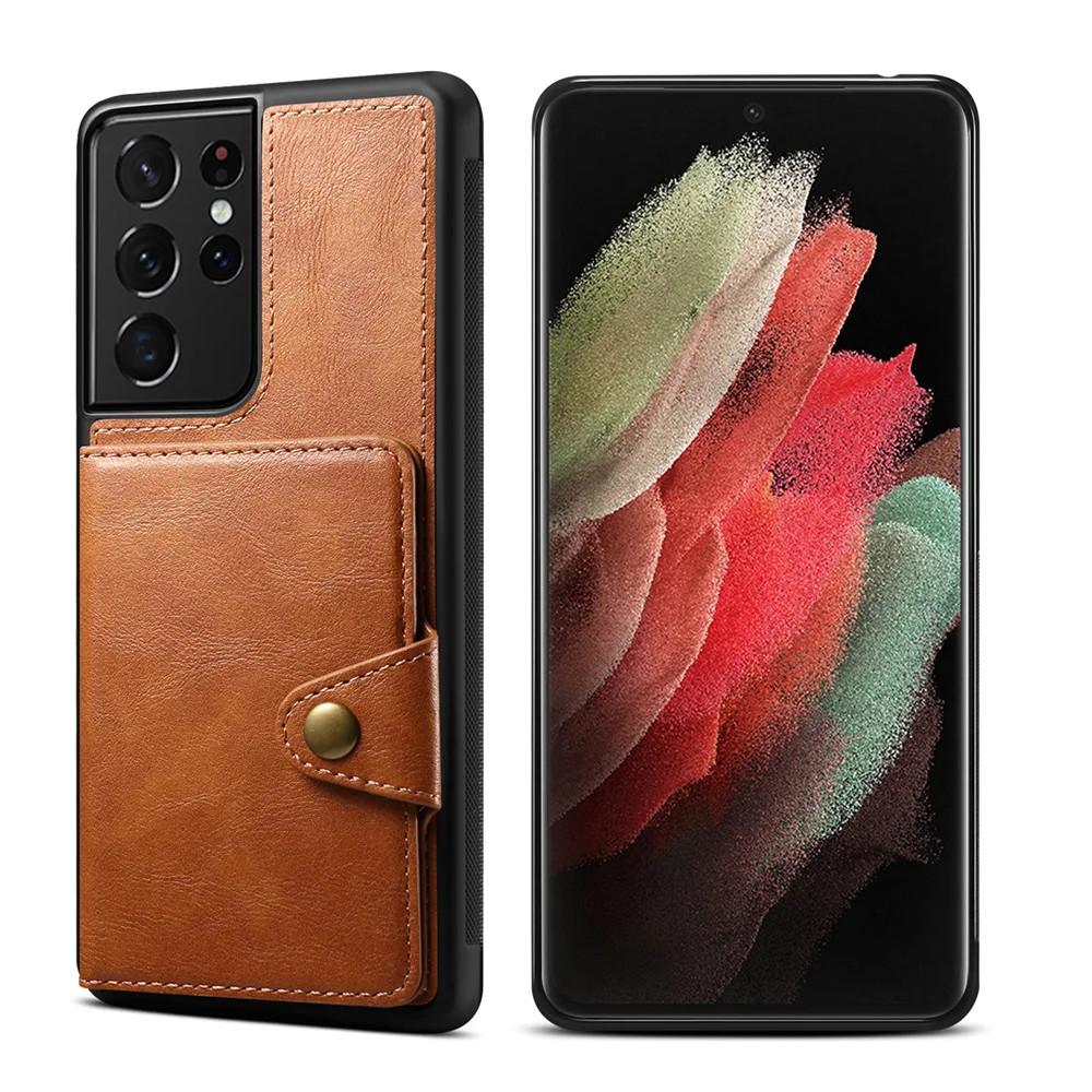 Leather Case for Samsung Galaxy S21 Ultra Back Buckles Card Slot Case for Samsung S21 Plus S21 5G PU Leather Cover Flip Cases