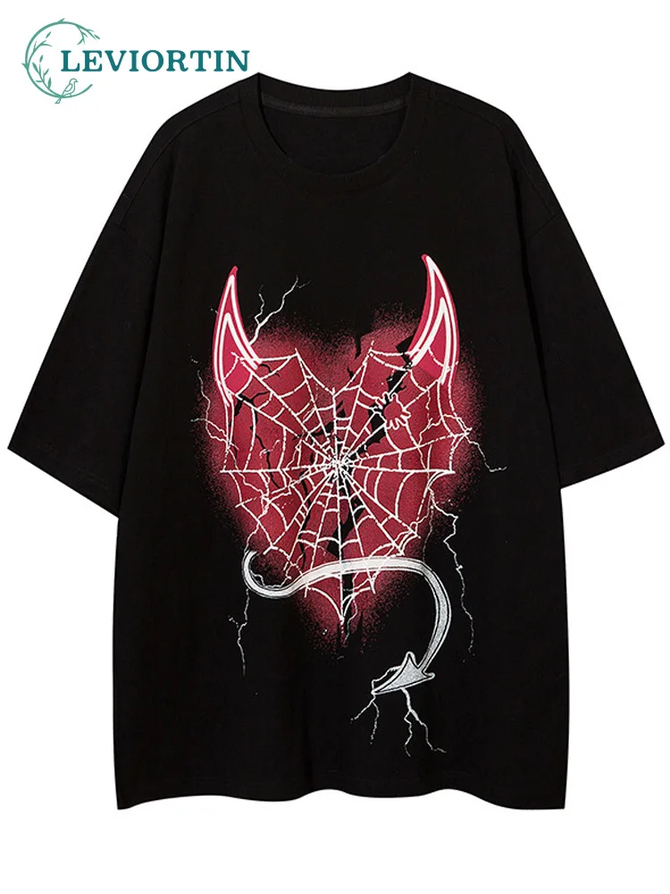 

Hip Hop Mens T-Shirt Streetwear Harajuku Spider Web Love T Shirt 2022 Men Cotton Loose Tshirt Summer Short Sleeve Tops Tees