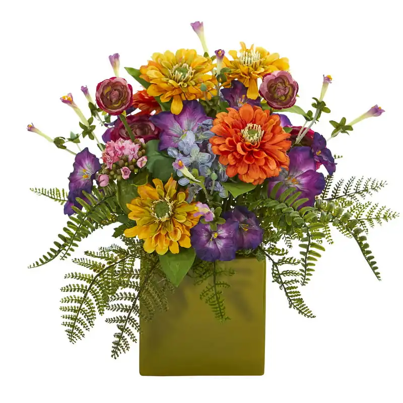 

Multicolor Floral Artificial Flower Arrangement in Green Vase Wedding Party Vase Home Autumn Decoration Fake Flower