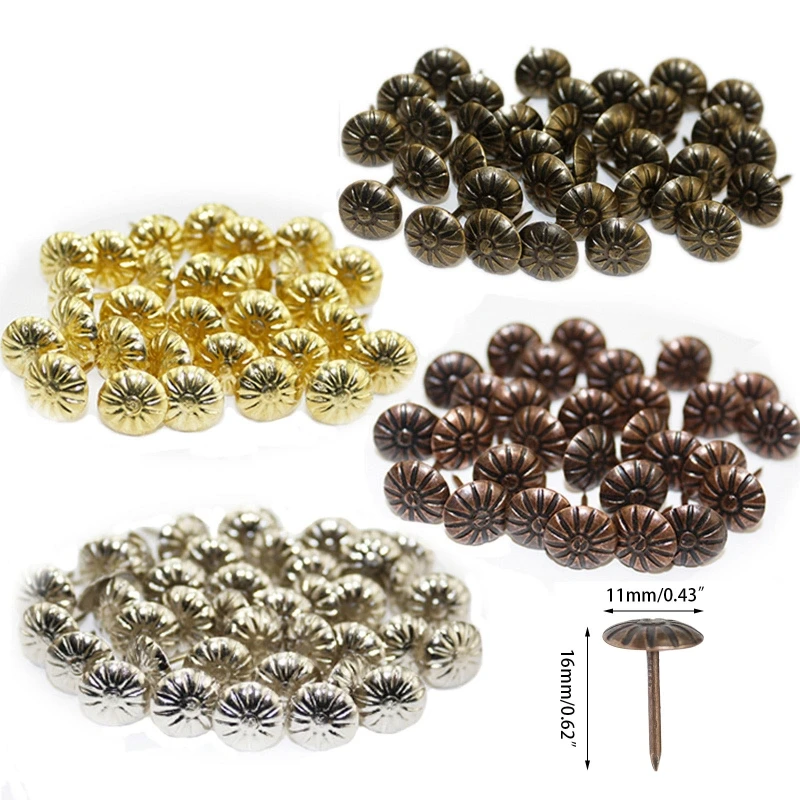 

100 Pcs Antique Furniture Decorative Nails Assortment Kit 11mm/0.43'' Head Diameter Upholstery Tacks Doornail Hardware