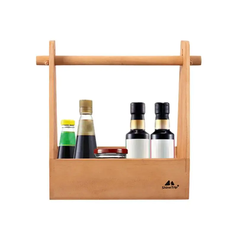 

Wooden Camping Basket Large Capacity Portable Outdoor Storage Basket With Handle Multi Functional Outdoor Wooden Picnic Spice