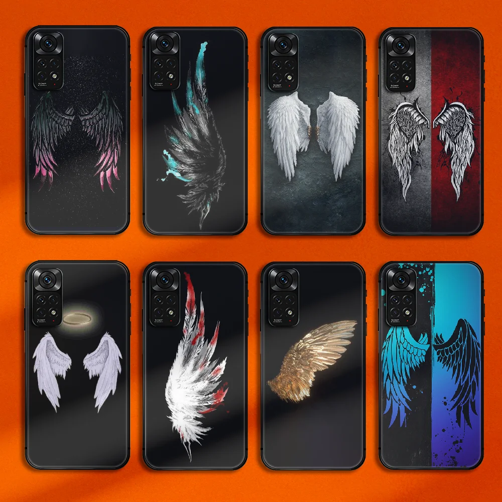 

Angel Demon Wings Phone Case Cover For Xiaomi Redmi Note 7 8 9 10 11 12 A C T S Ultra Pro Plus Turbo TPU Soft Black
