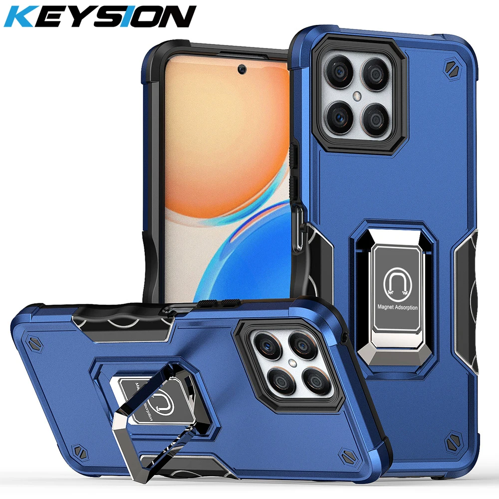 

KEYSION Shockproof Armor Case for Honor X8 Silicone + PC Metal Ring Stand Phone Back Cover for Huawei Honor X30i