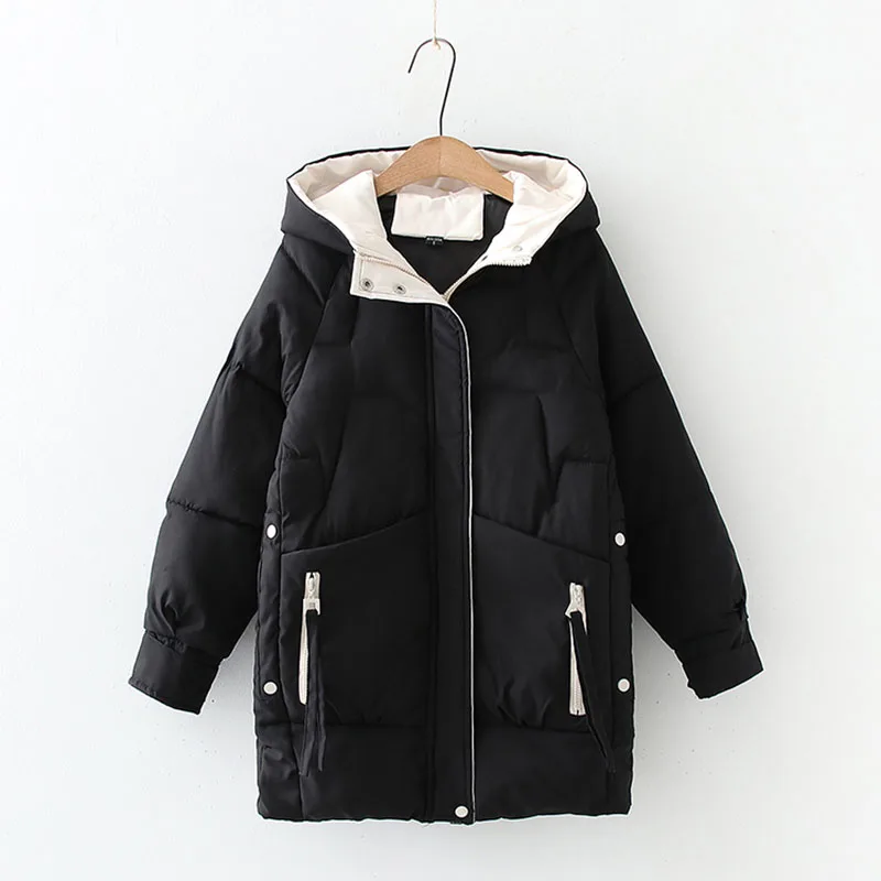 

2022 Women Winter Thick Hooded Down Jacket Cotton Long Warm Padded Parka for Women 2XL Winter Solid Color Coat Jacket Women